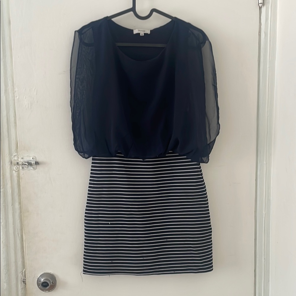 Elegant Navy and White Striped Dress
